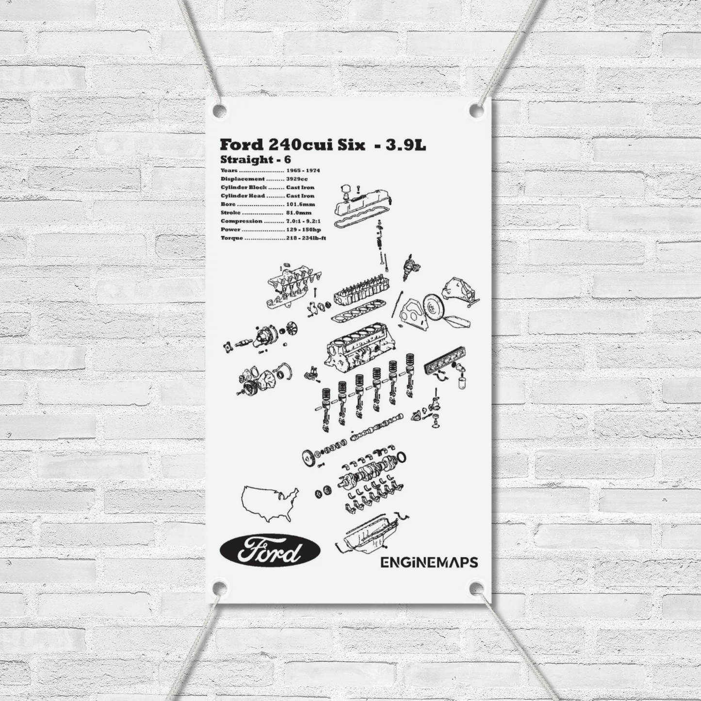 Ford 240cui Straight six 3.9L exploded view banner