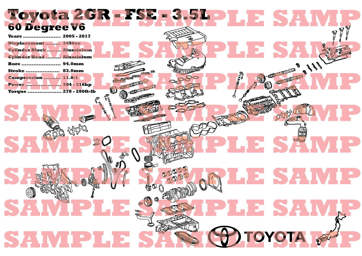 Toyota 2GR-FSE 3.5L Exploded View Poster