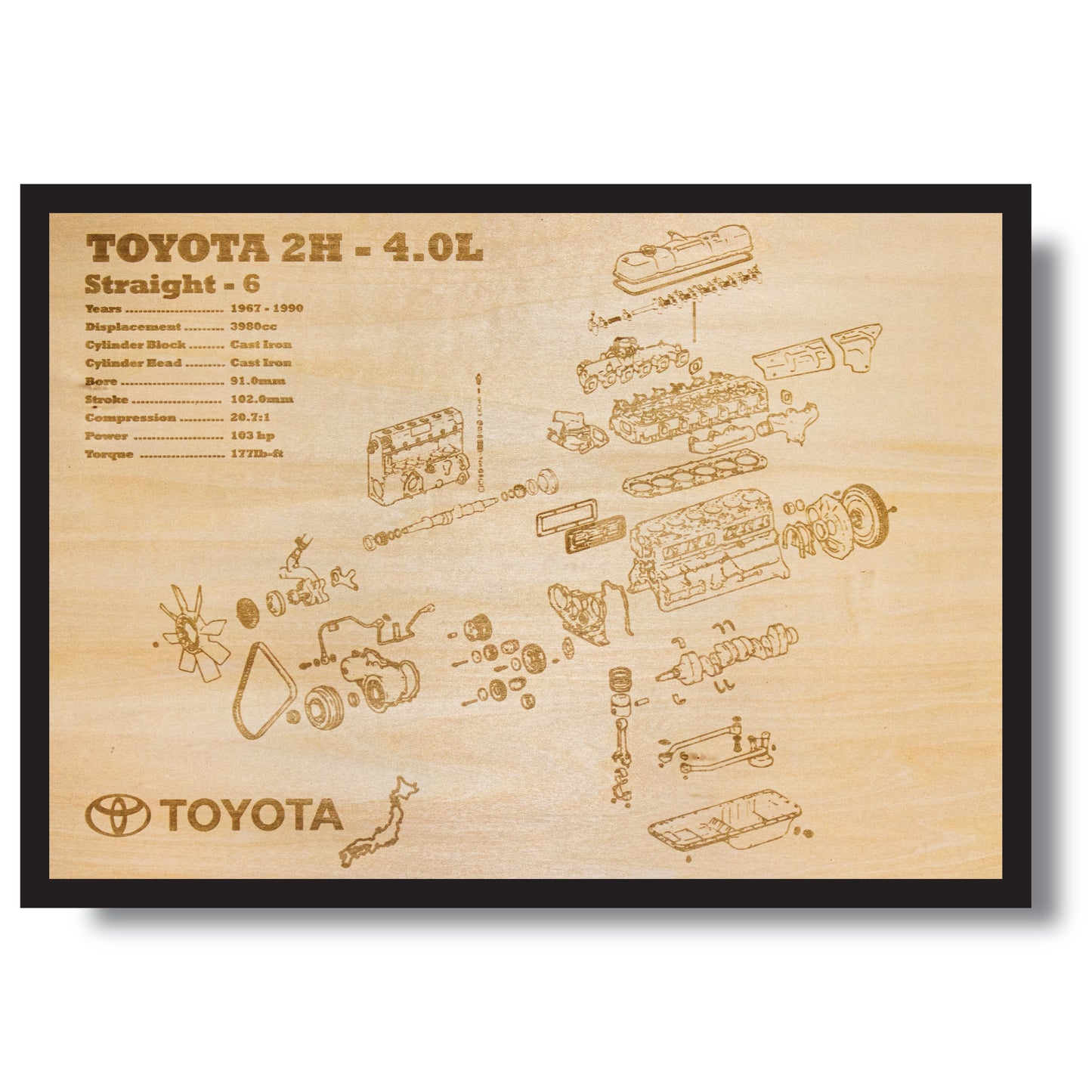 Toyota 2H 4.0L exploded view poster – EngineMaps