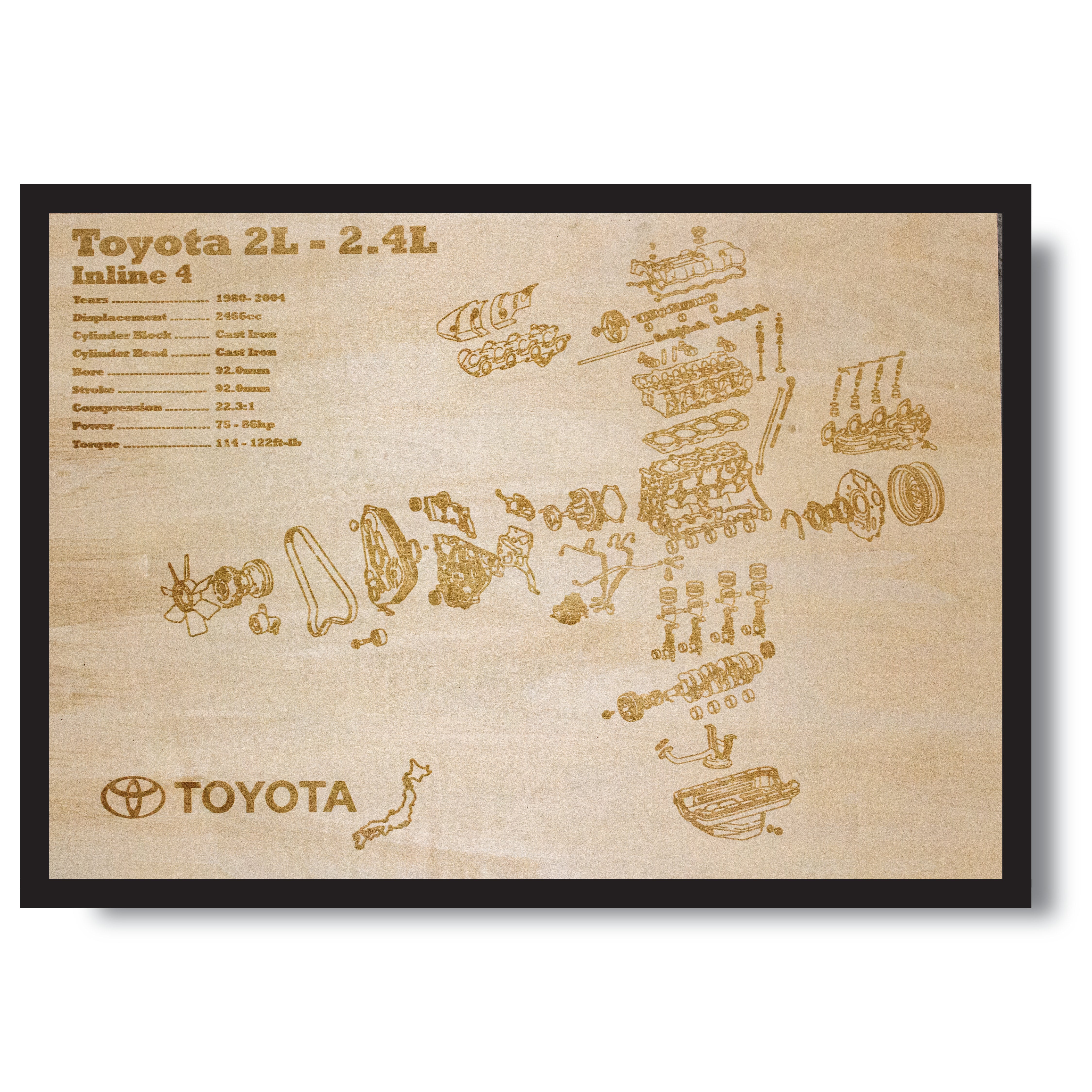 Toyota 2L 2.4L exploded view poster – EngineMaps