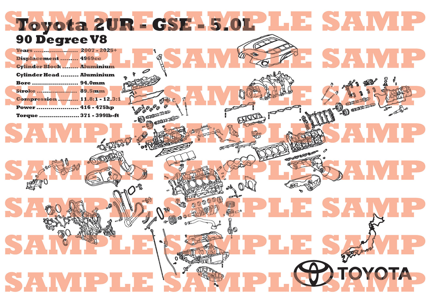 Toyota 2UR-GSE 5.0L Exploded View Poster