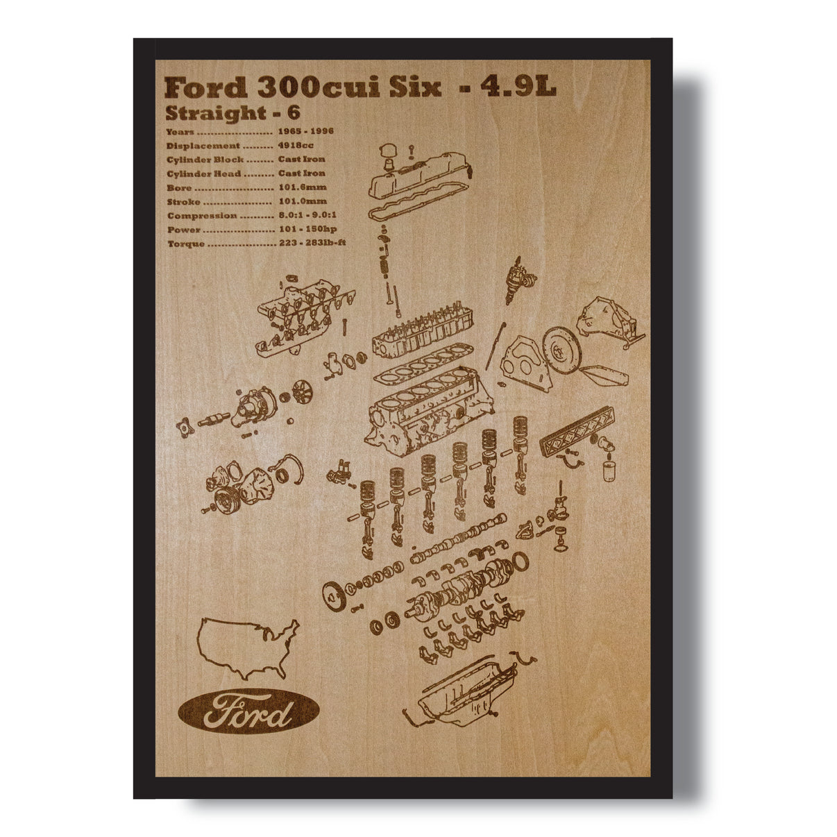 Ford 300cui 4.9L exploded view poster – EngineMaps