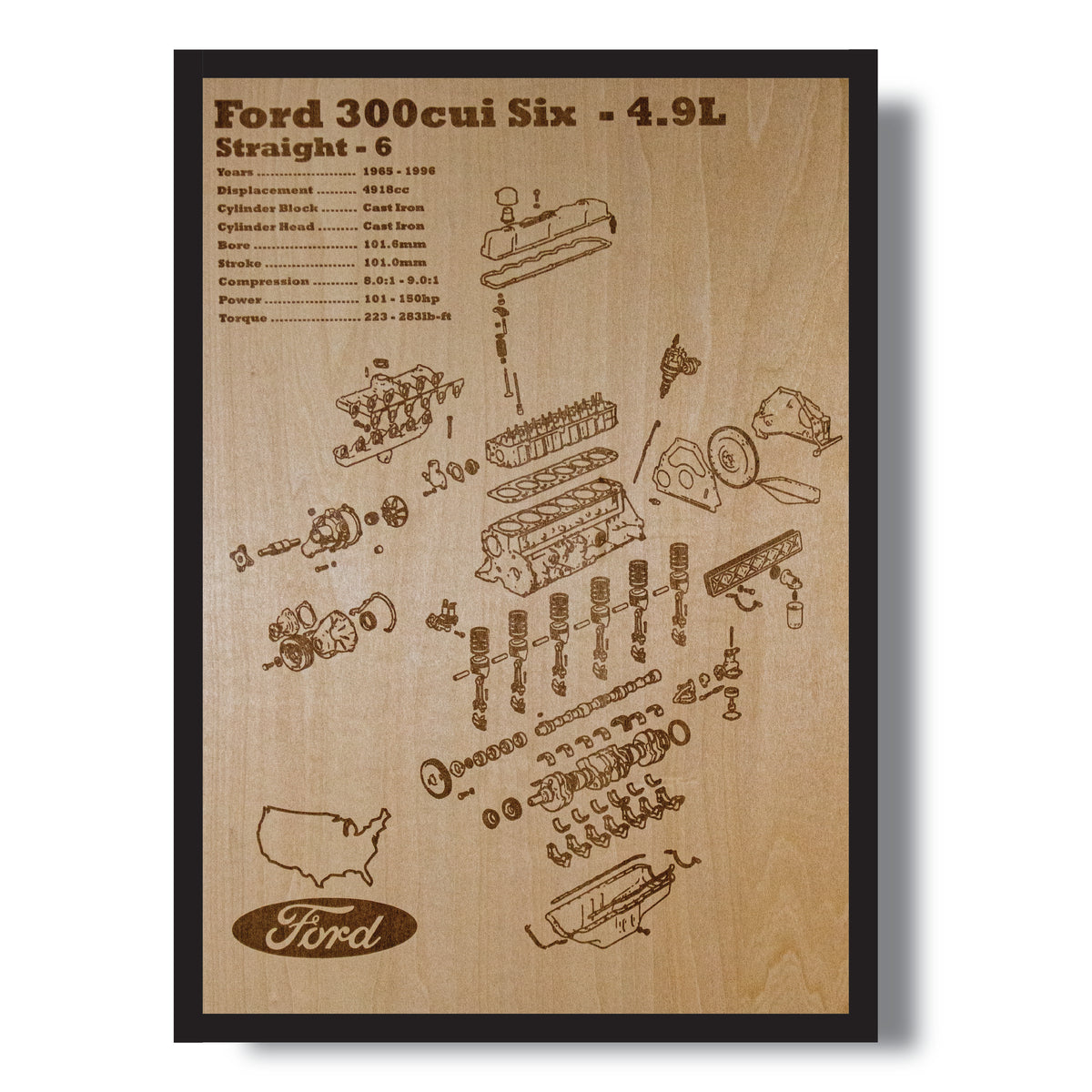 Ford 300cui 4.9L exploded view poster – EngineMaps