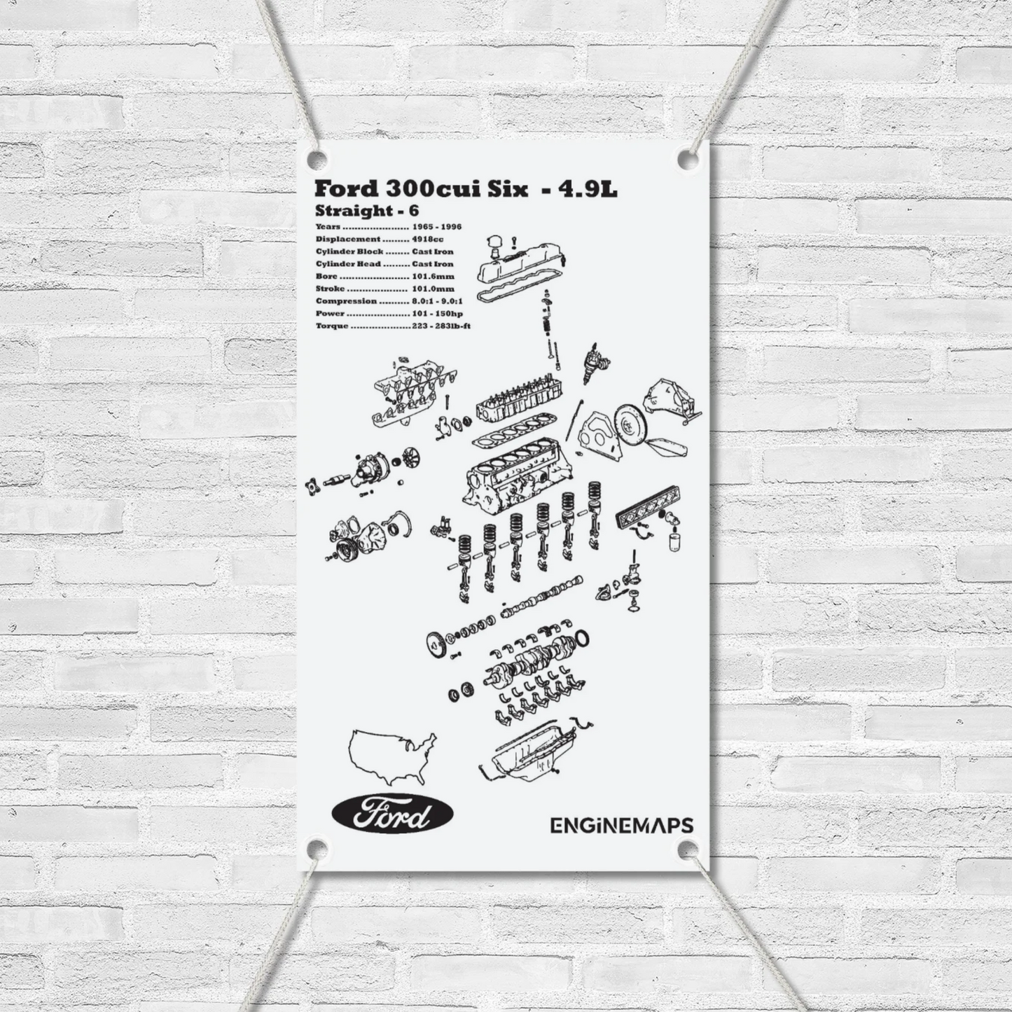 Ford 300cui Straight six 4.9L exploded view banner