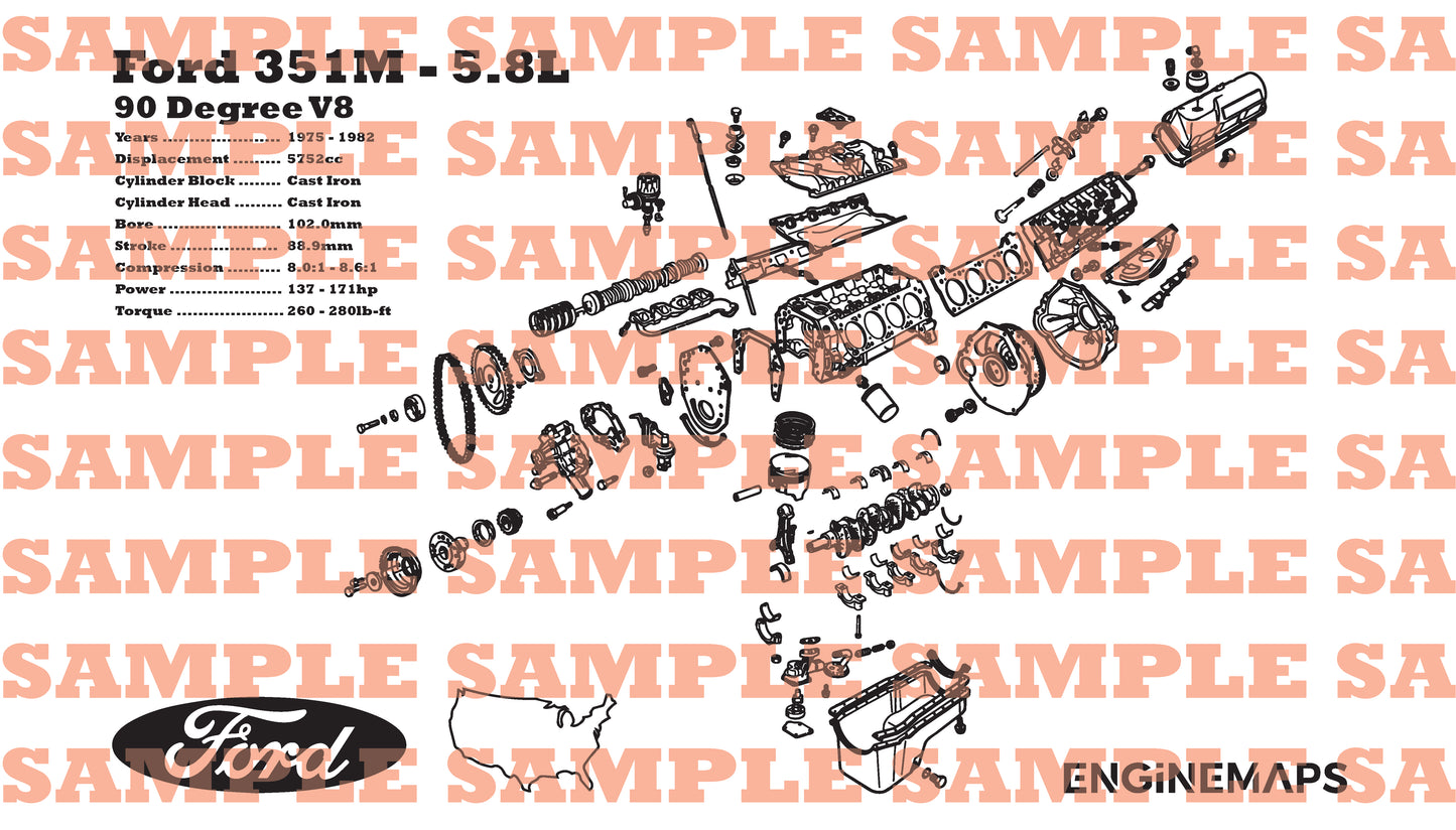 Ford 351M 5.8L Exploded View Banner