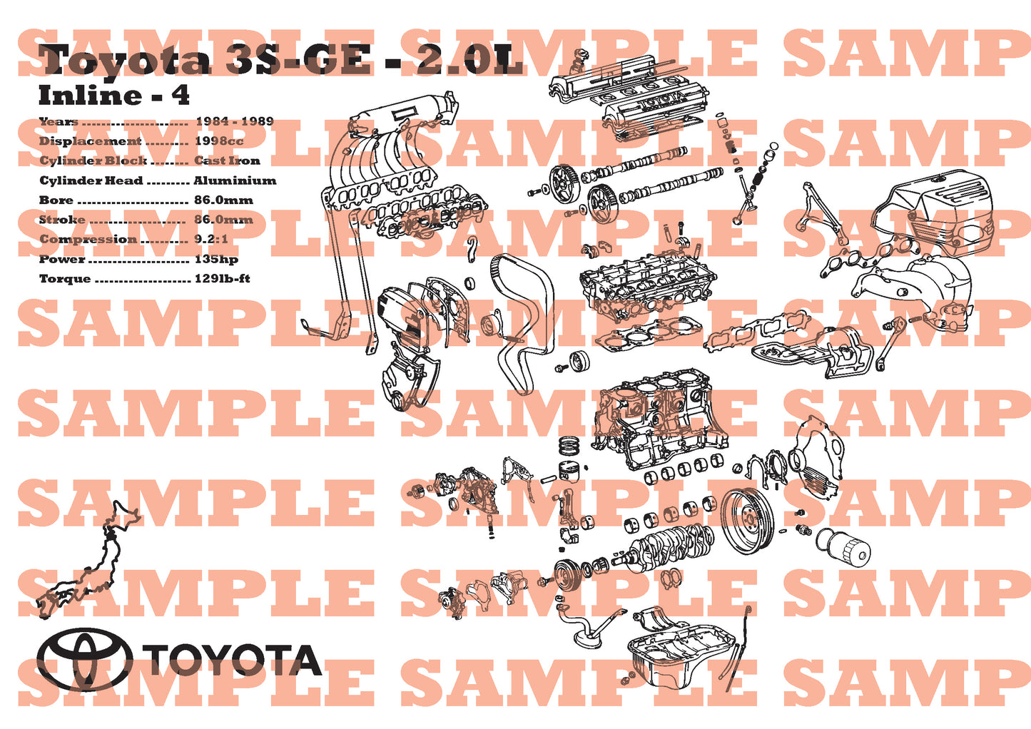 Toyota 3S-GE 2.0L [1st Gen] Exploded View Poster