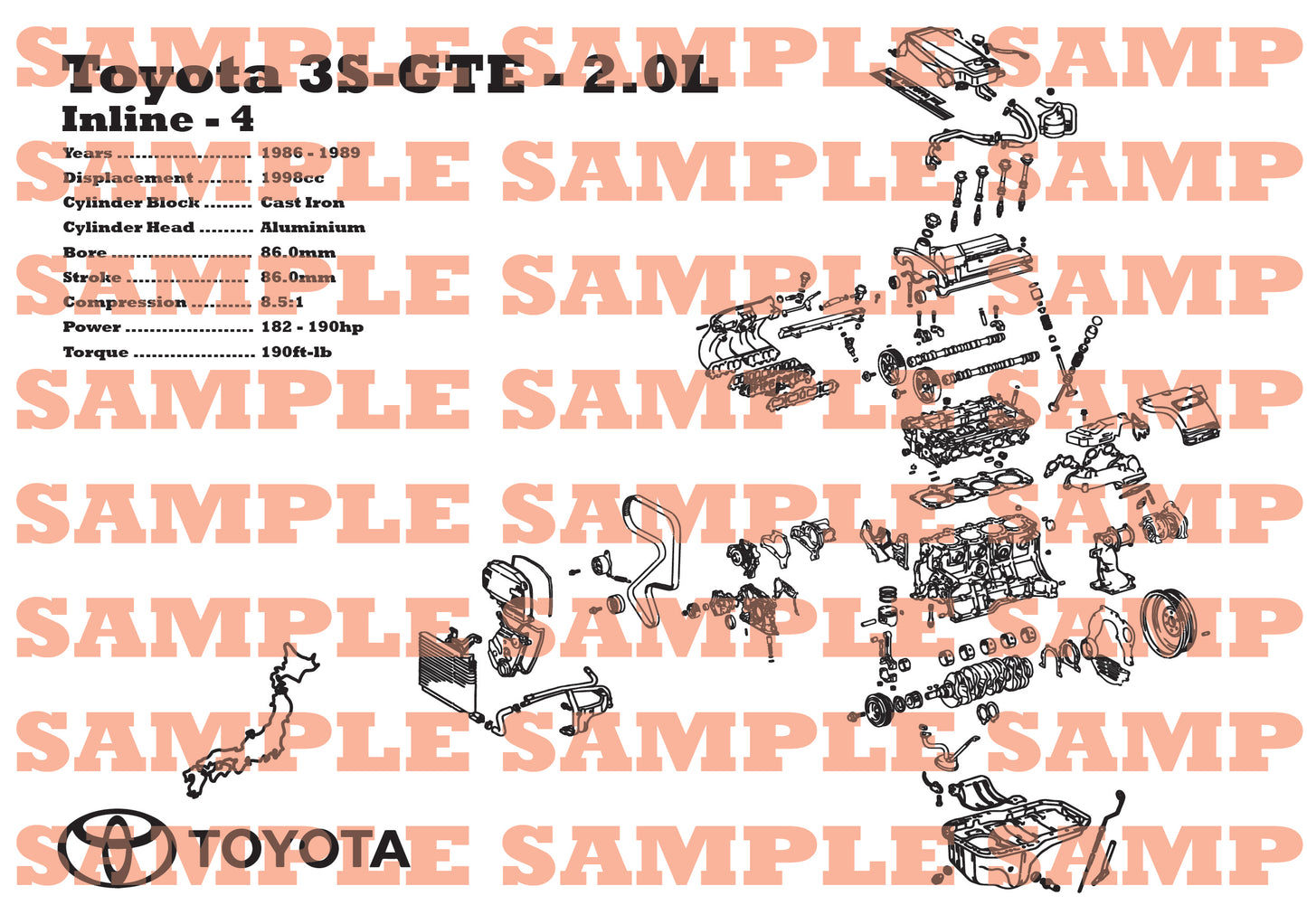Toyota 3S-GTE 2.0L [1st Gen] Exploded View Poster