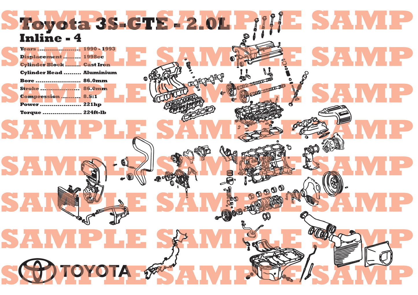 Toyota 3S-GTE 2.0L [2nd Gen] Exploded View Poster