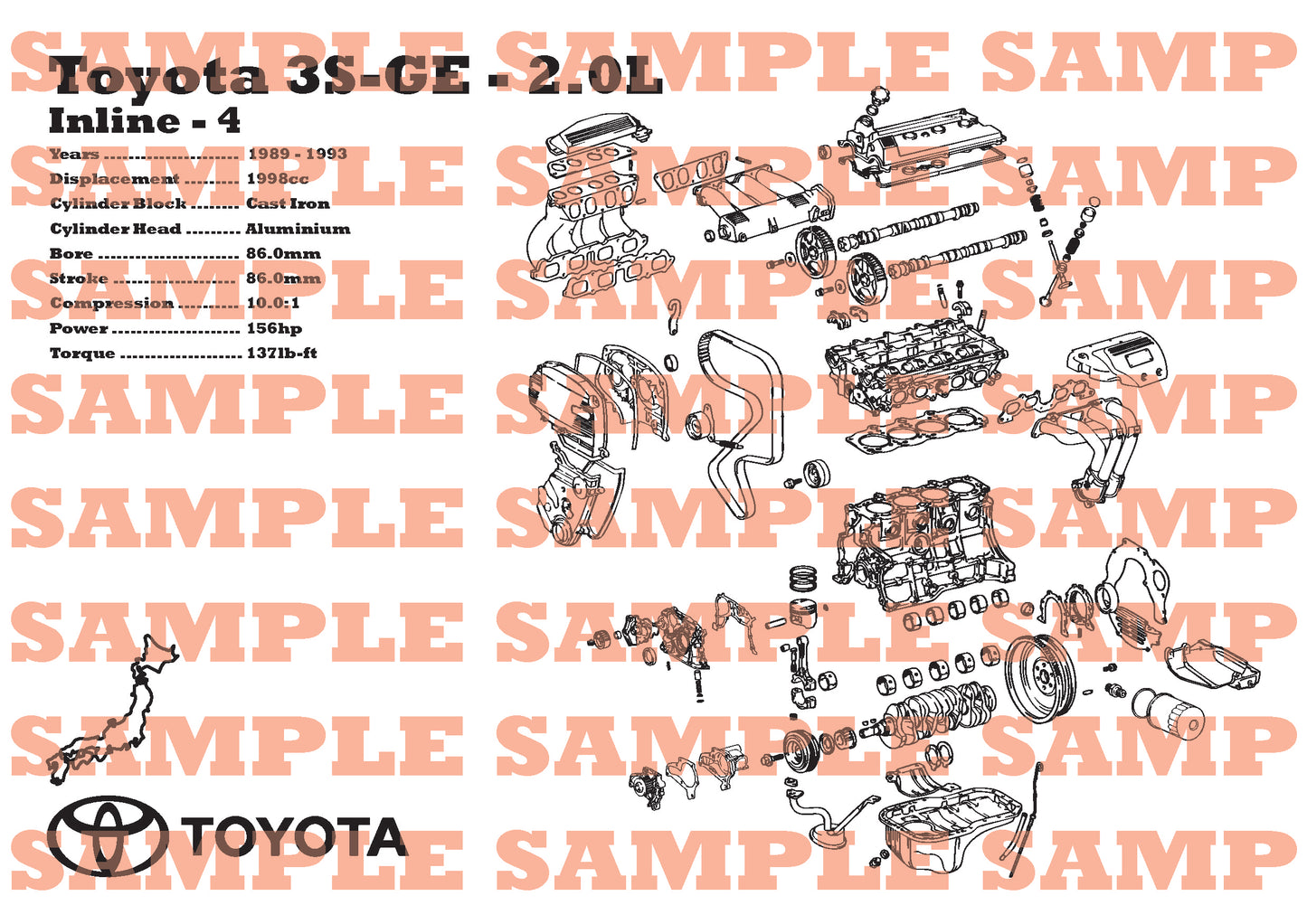 Toyota 3S-GE 2.0L [2nd Gen] Exploded View Poster