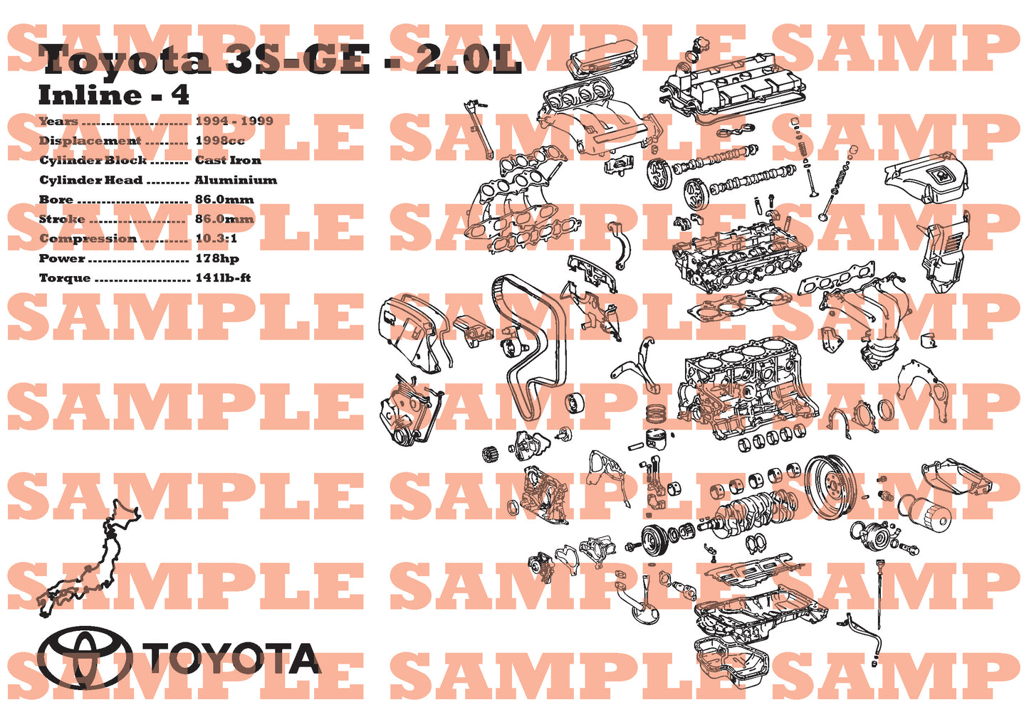 Toyota 3S-GE 2.0L [3rd Gen] Exploded View Poster