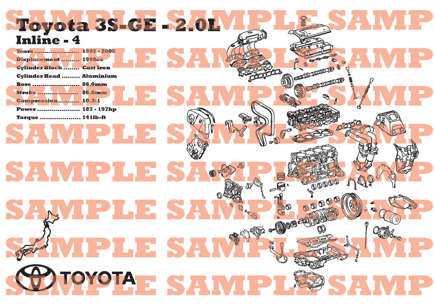 Toyota 3S-GE 2.0L [4th Gen] Exploded View Poster