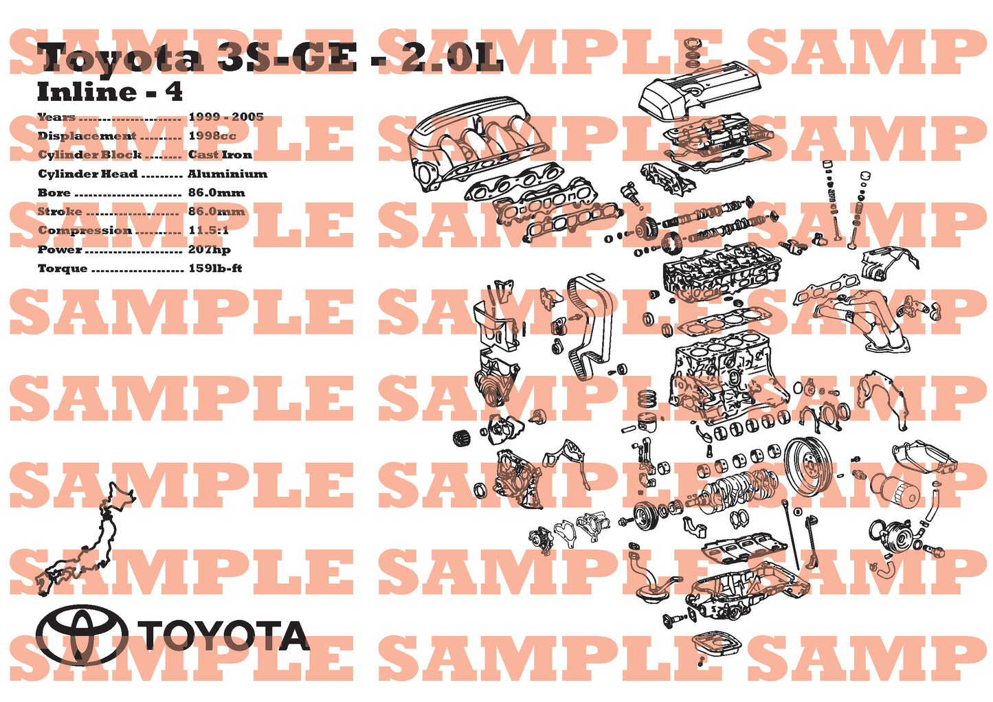 Toyota 3S-GE 2.0L [5th Gen] Exploded View Poster