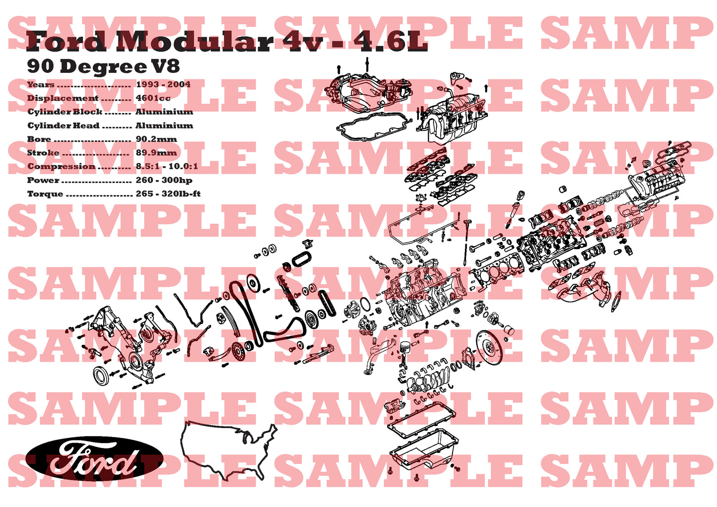 Ford Modular 4v 4.6L [Naturally Aspirated] exploded view poster