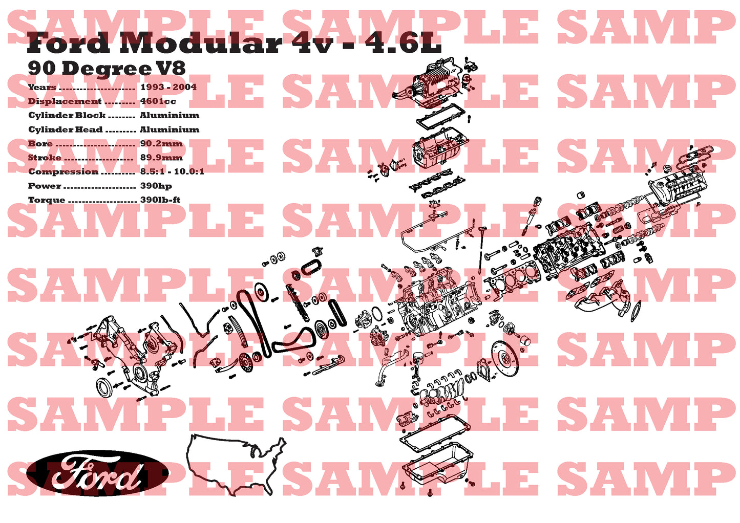 Ford Modular 4v 4.6L [Supercharged] exploded view poster