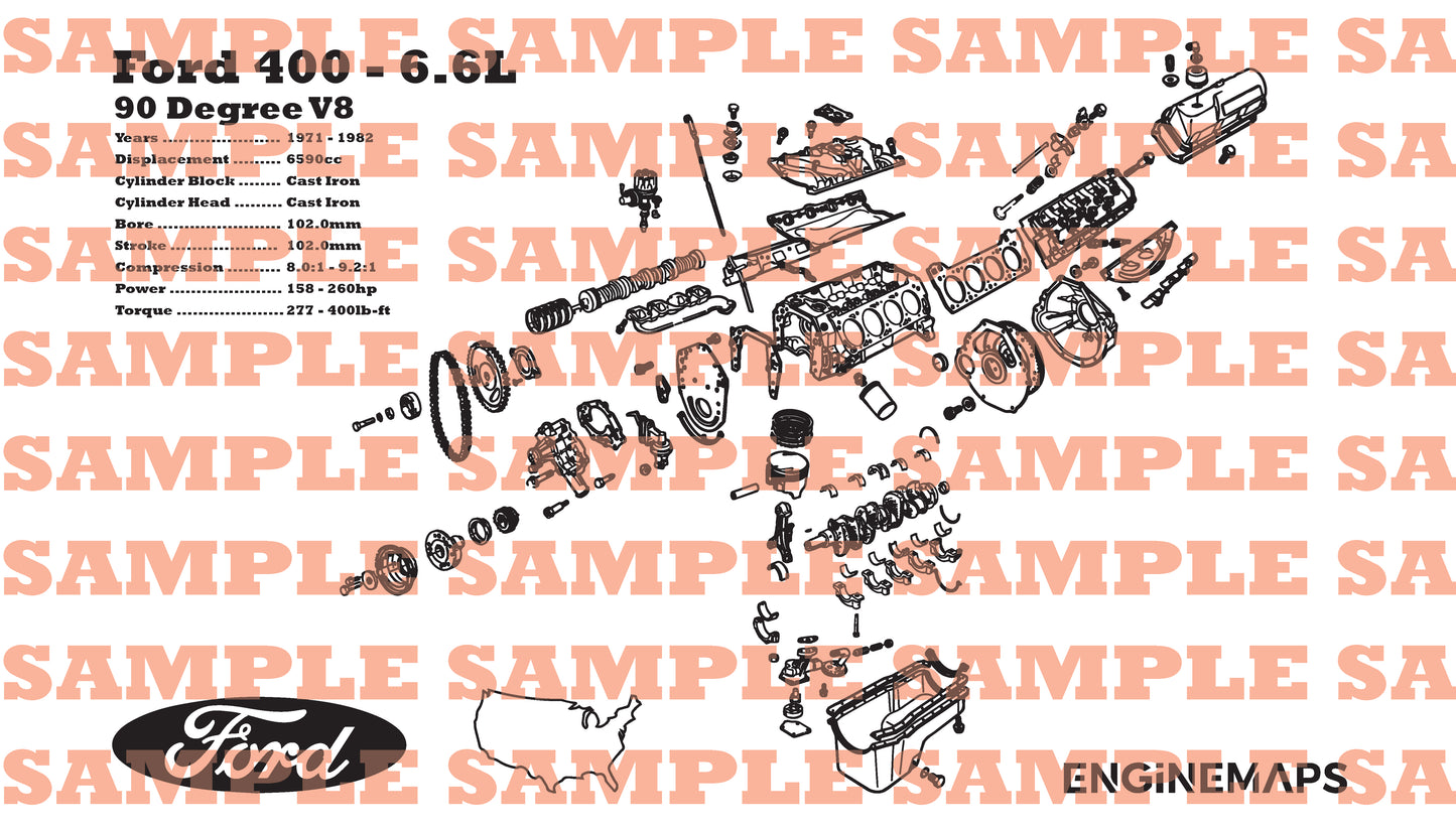 Ford 400CID V8 6.6L Exploded View Banner
