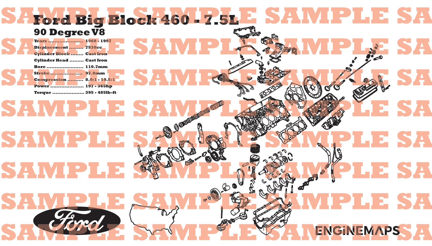 Ford 460 Big Block 7.5L Exploded View Banner
