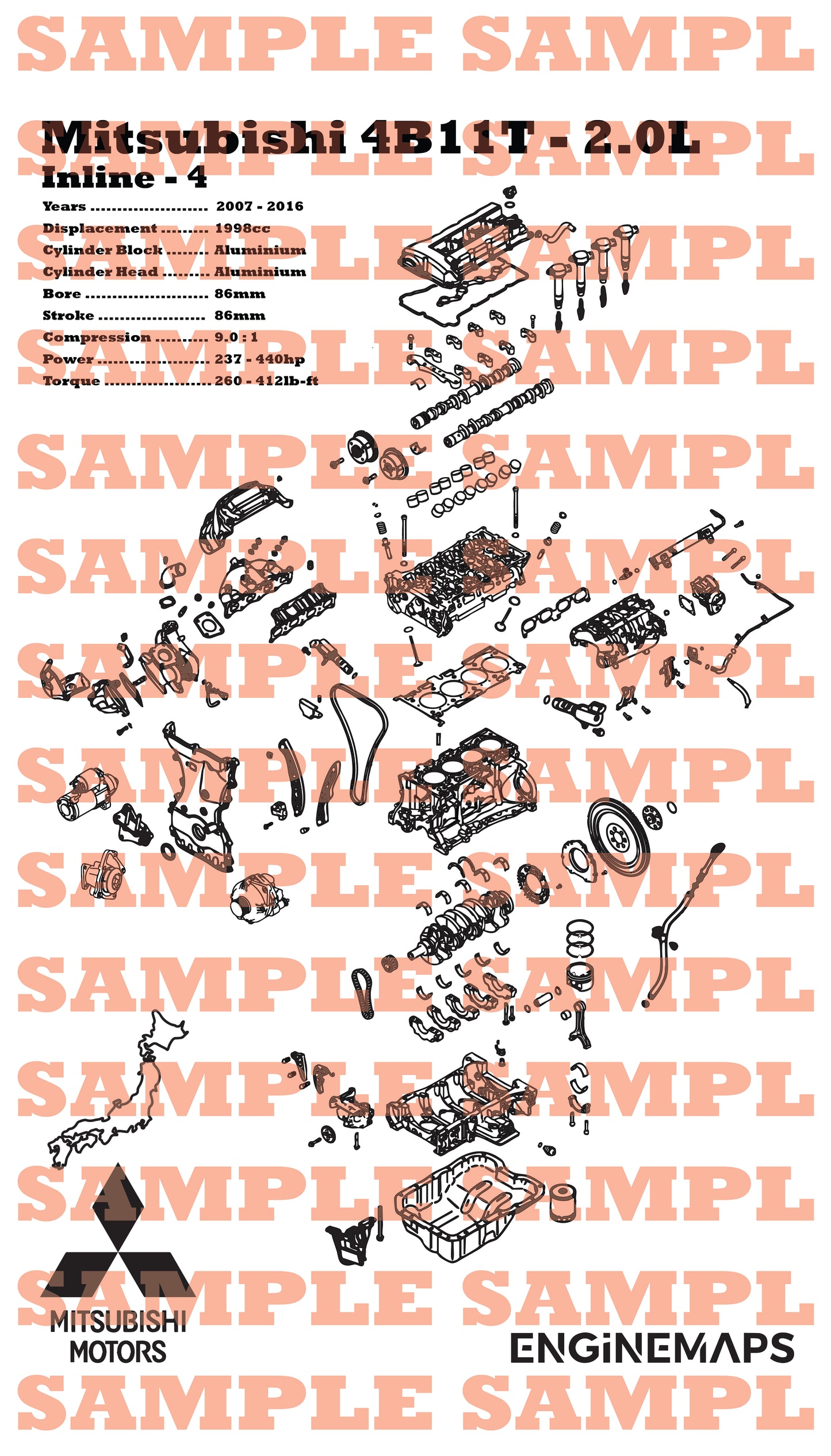 Mitsubishi 4B11T 2.0L Exploded View Banner