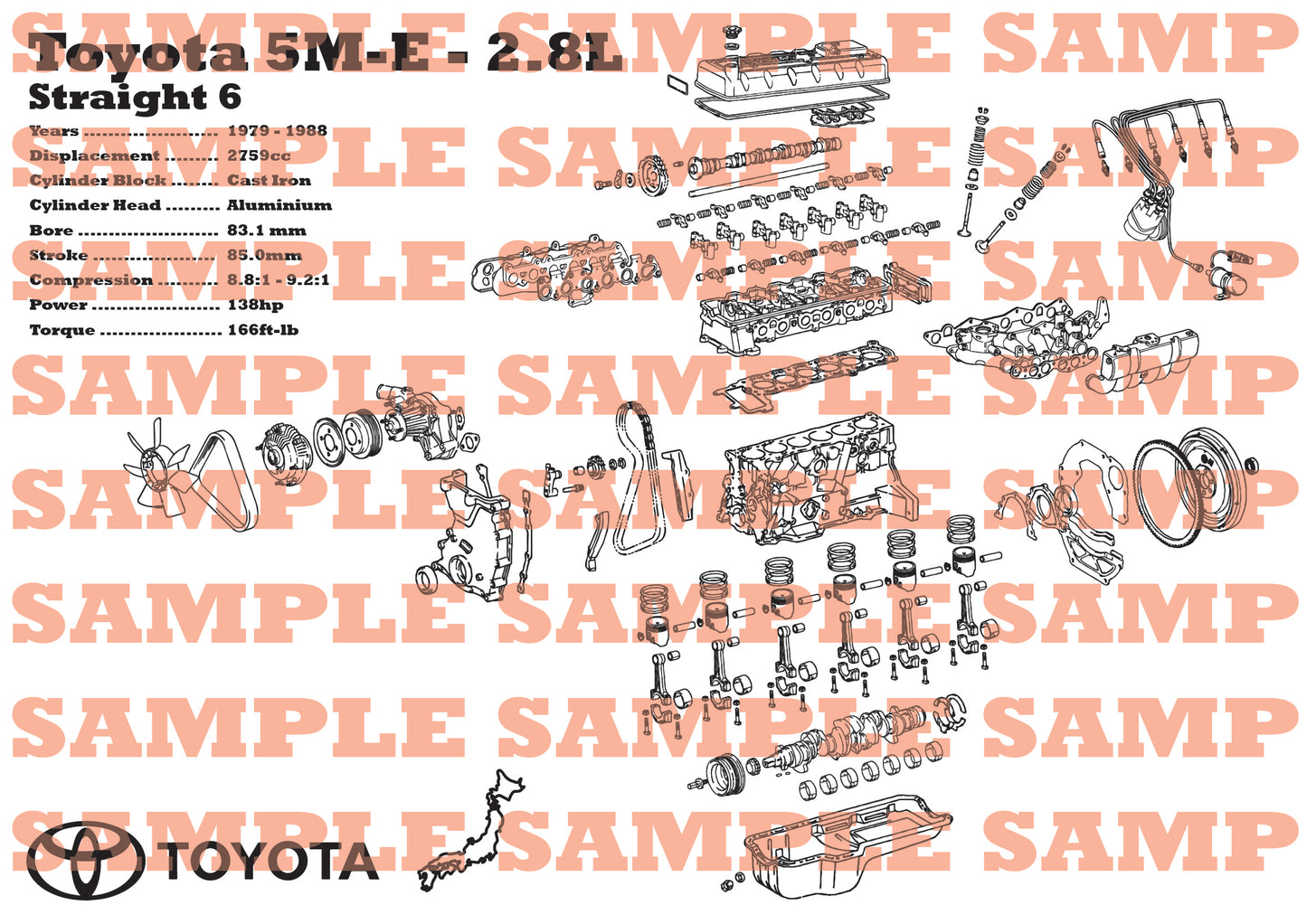 Toyota 5M-E 2.8L Exploded View Poster