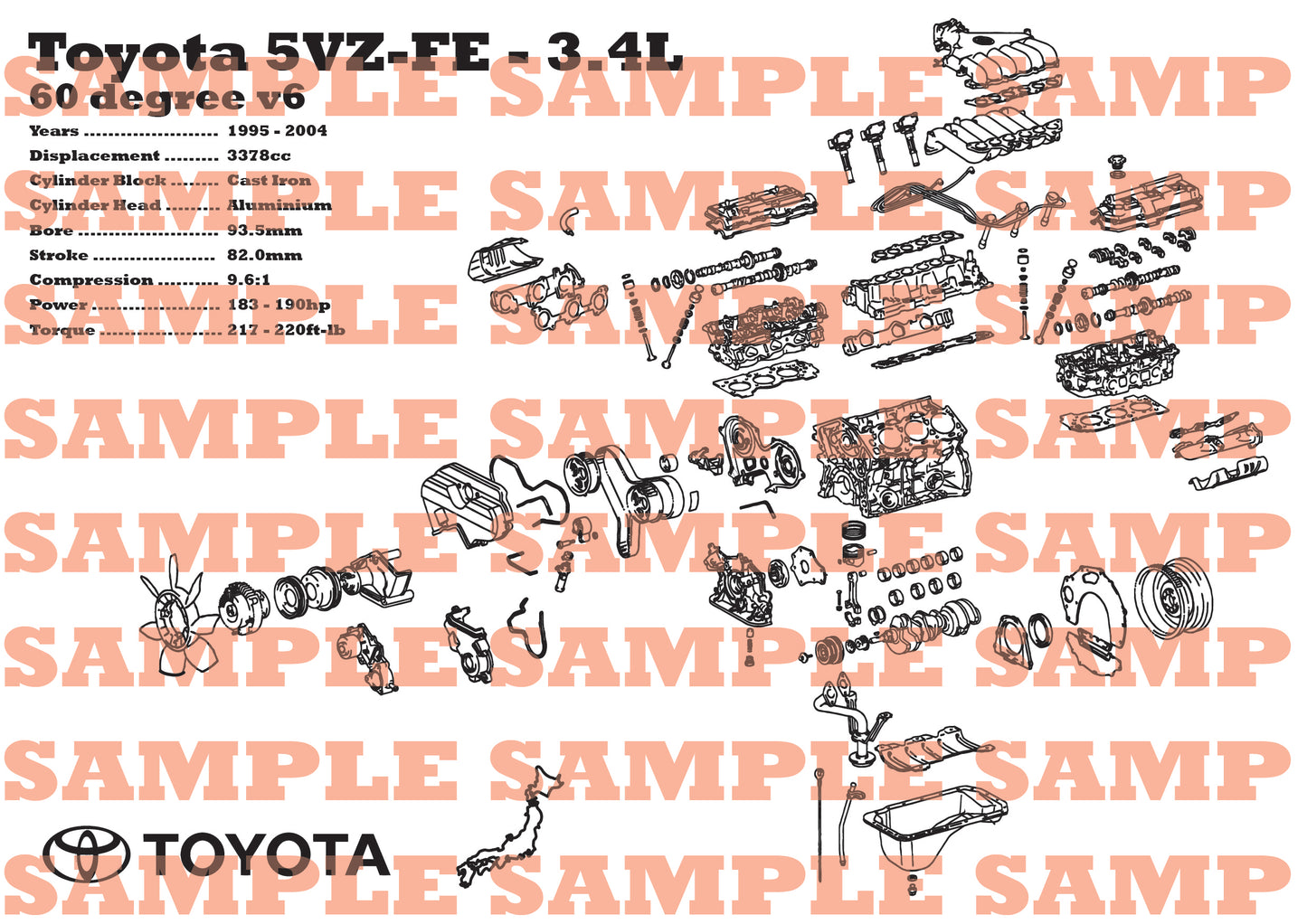 Toyota 5S-FE 2.2L Exploded View Poster