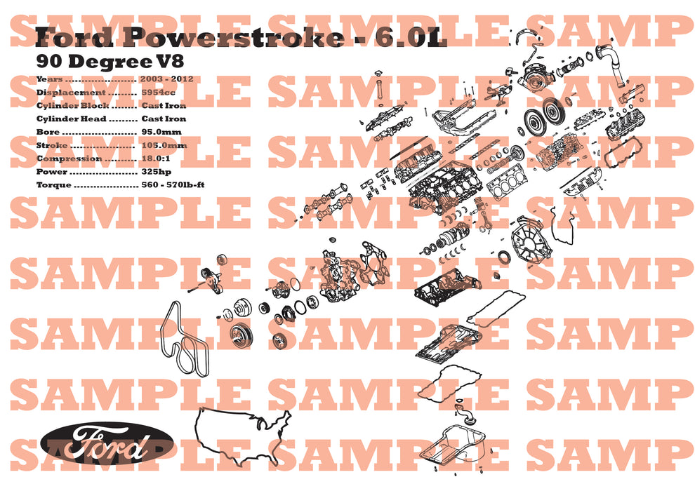 Ford Powerstroke 6.0 exploded view poster – EngineMaps
