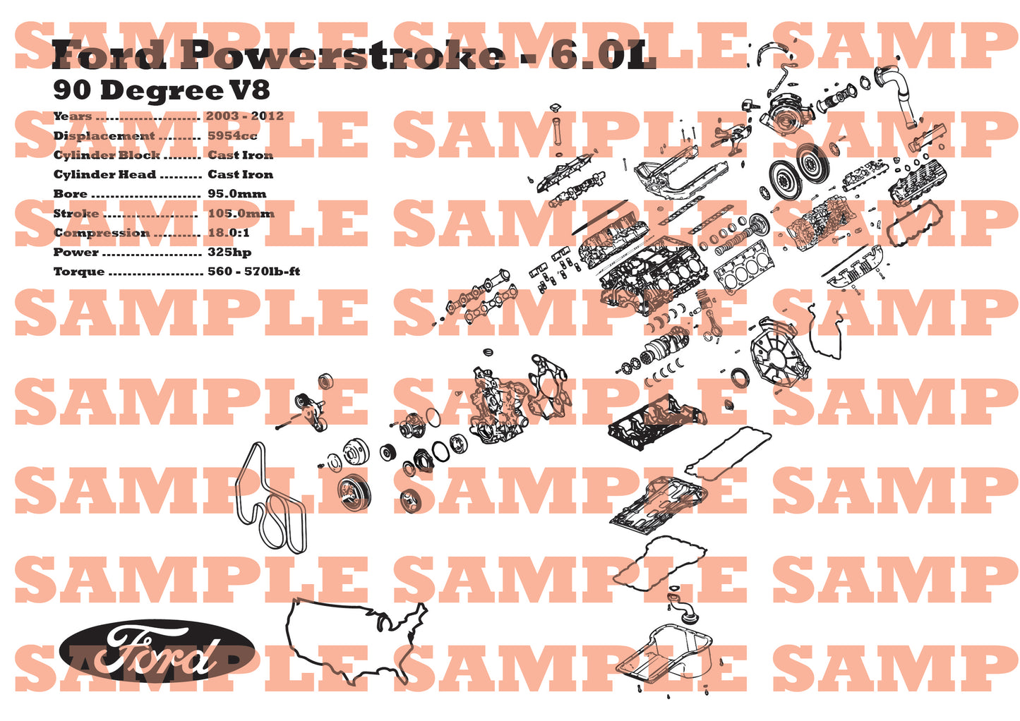 Ford Powerstroke 6.0 exploded view poster