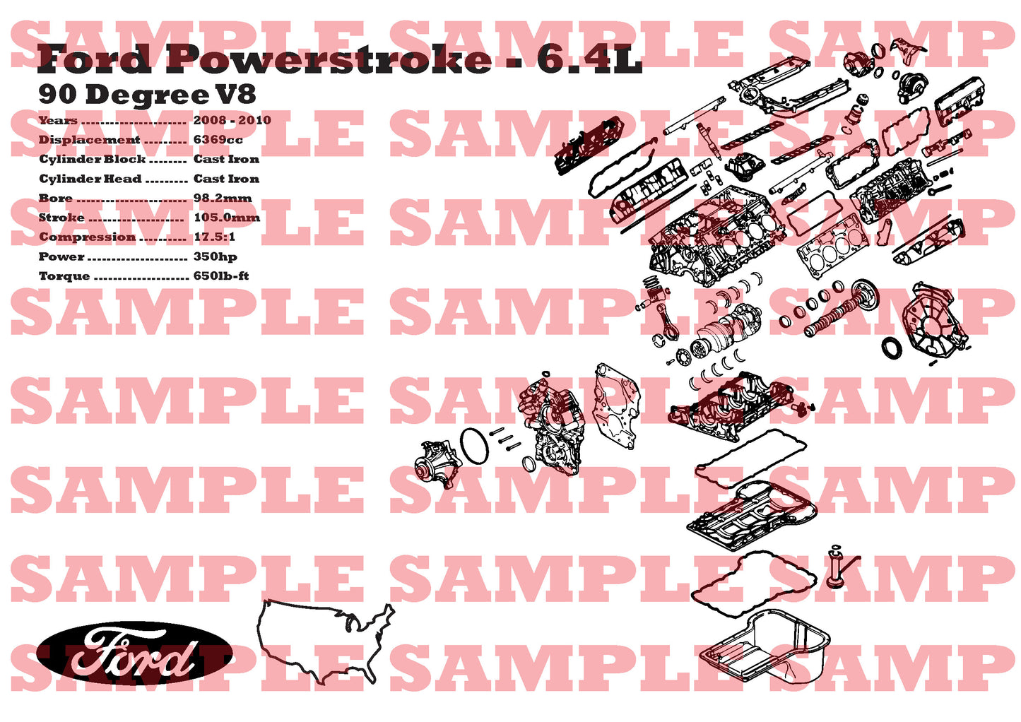 Ford Powerstroke 6.4L exploded view poster