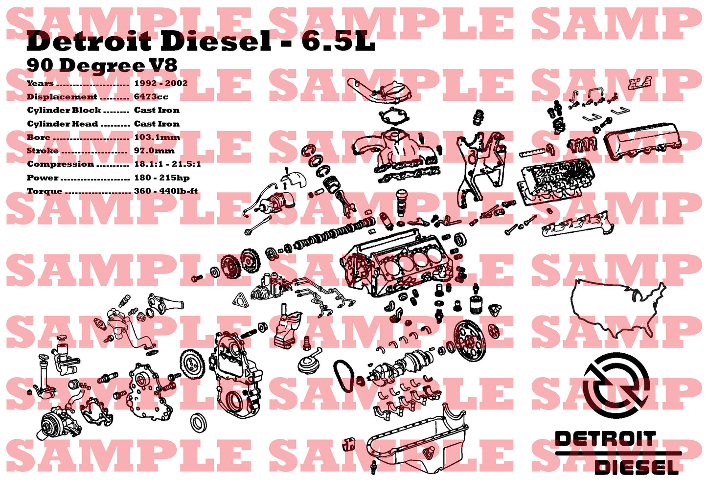 Detroit Diesel 6.5L exploded view poster