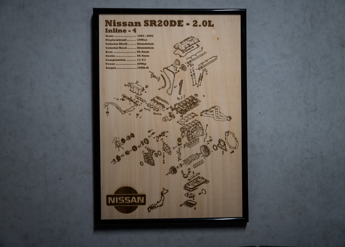 Nissan SR20DE 2.0L exploded view poster