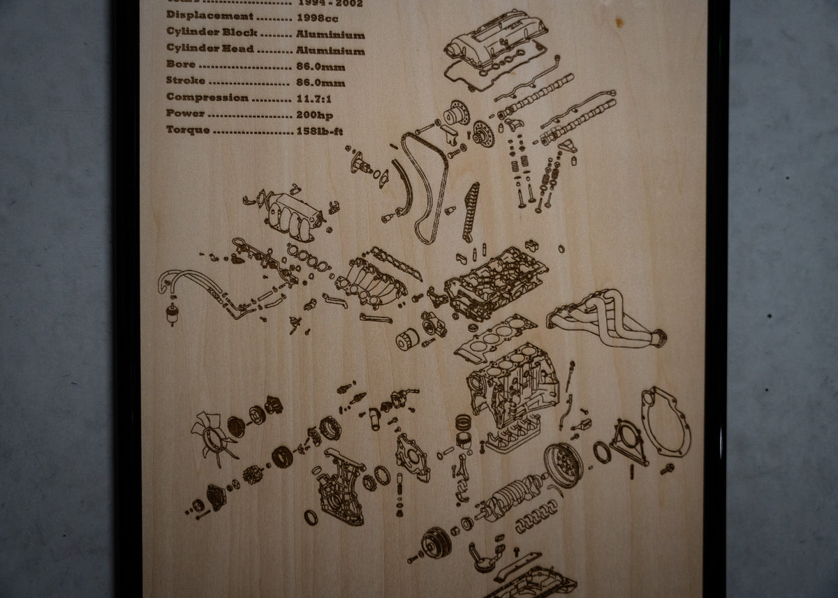 Nissan SR20DE 2.0L exploded view poster