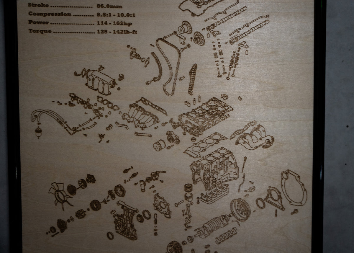 Nissan SR20DE 2.0L exploded view poster