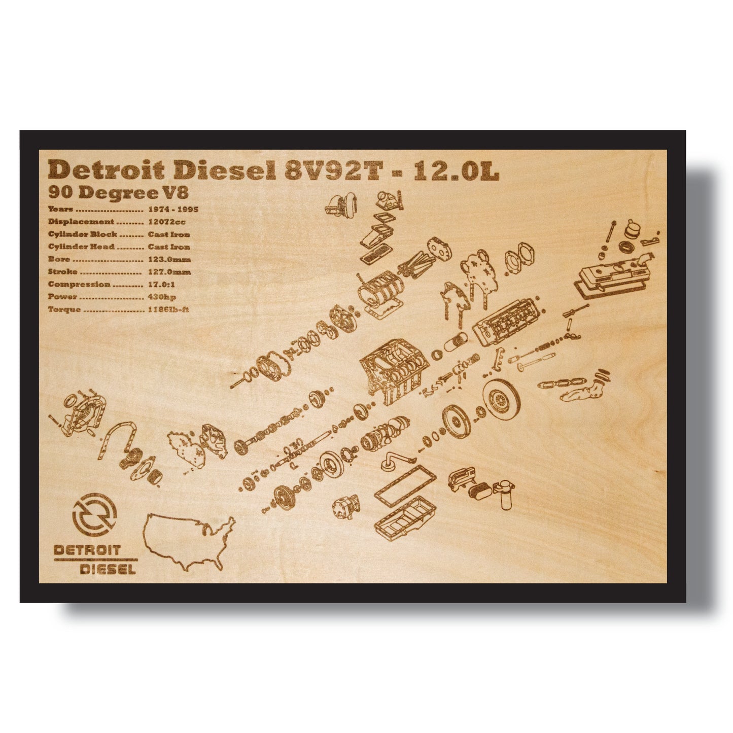 Detroit Diesel 8V92T 12.0L exploded view poster