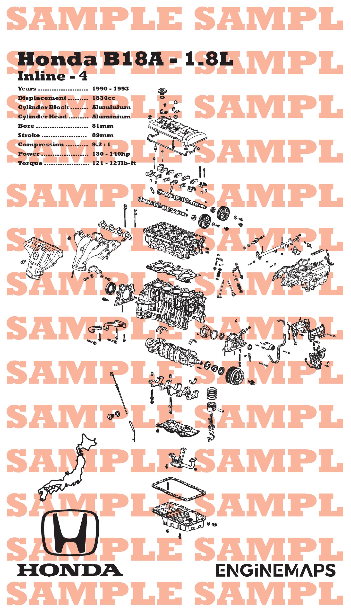 Honda B18A 1.8L Exploded View Banner