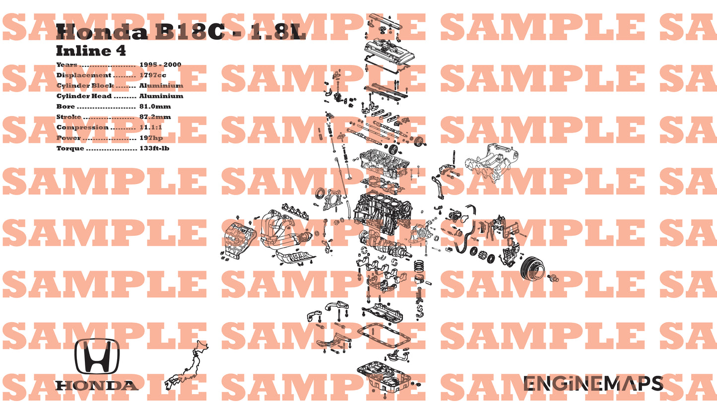 Honda B18C (JDM Type R) 1.8L Exploded View Banner – EngineMaps