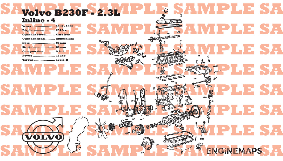 B230f Volvo B230F Redblock 2.3L Exploded View Banner – EngineMaps