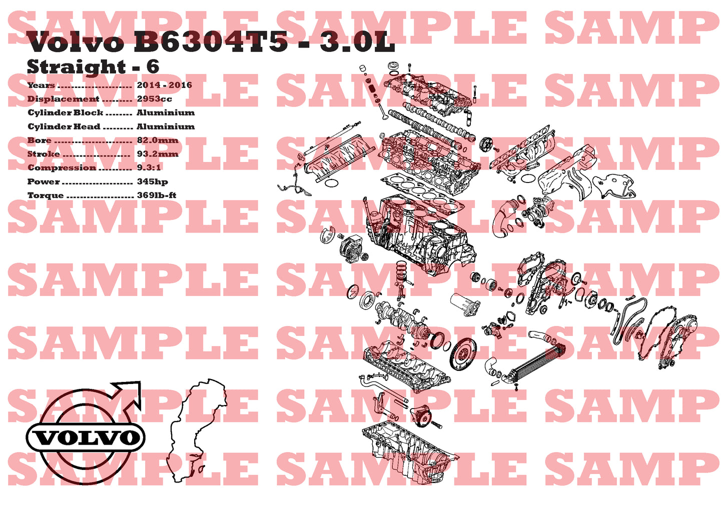 Volvo B6304T5 3.0L Exploded View Poster