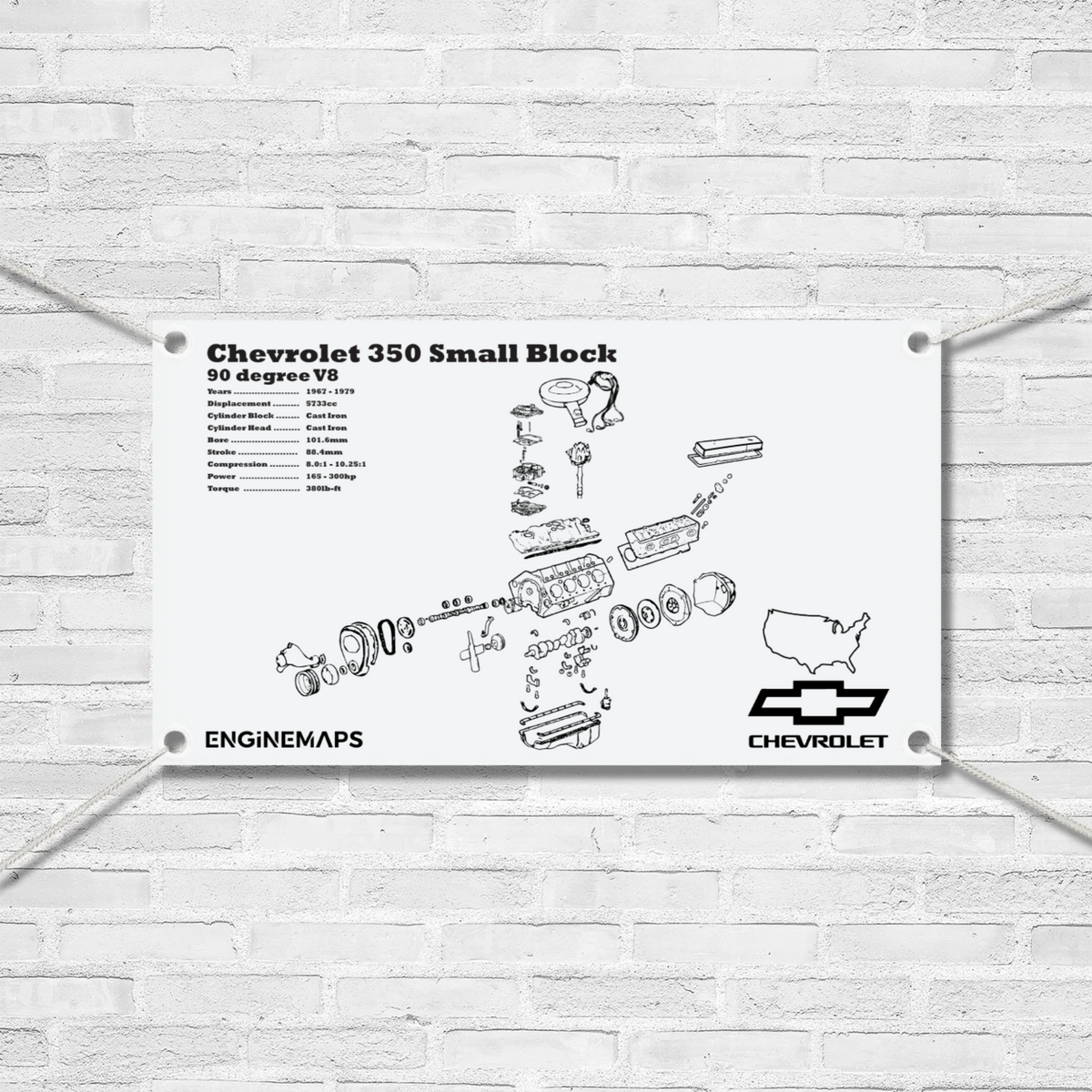 Chevrolet L48 350 small block 5.7L exploded view banner – EngineMaps