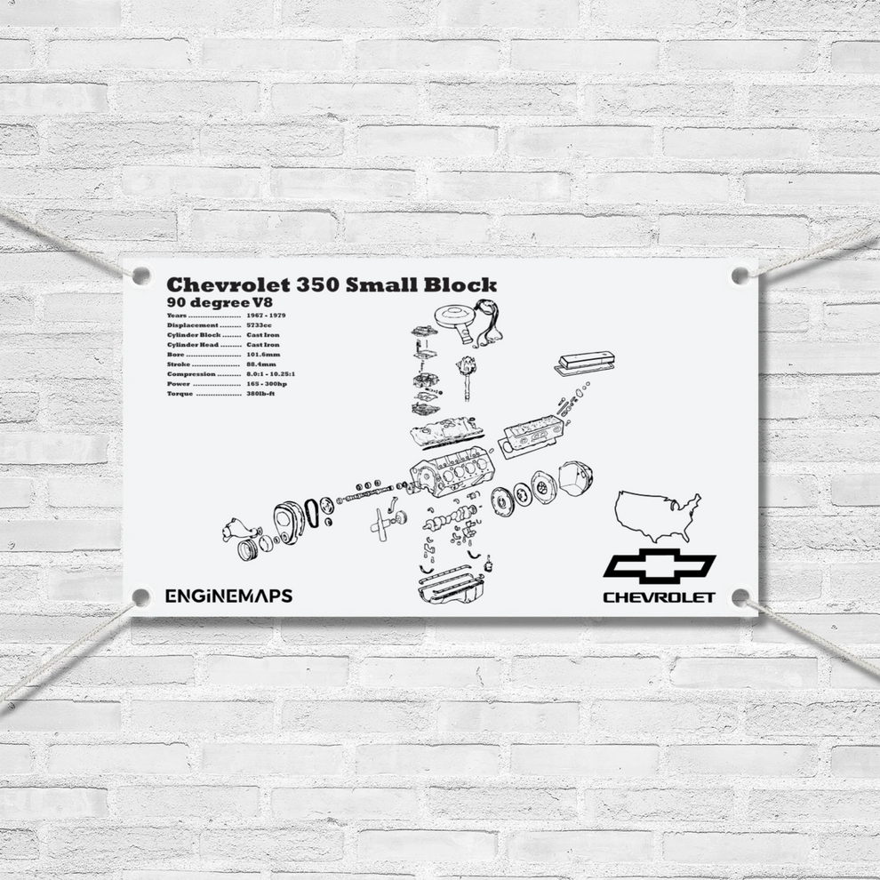 Chevrolet L48 350 small block 5.7L exploded view banner – EngineMaps