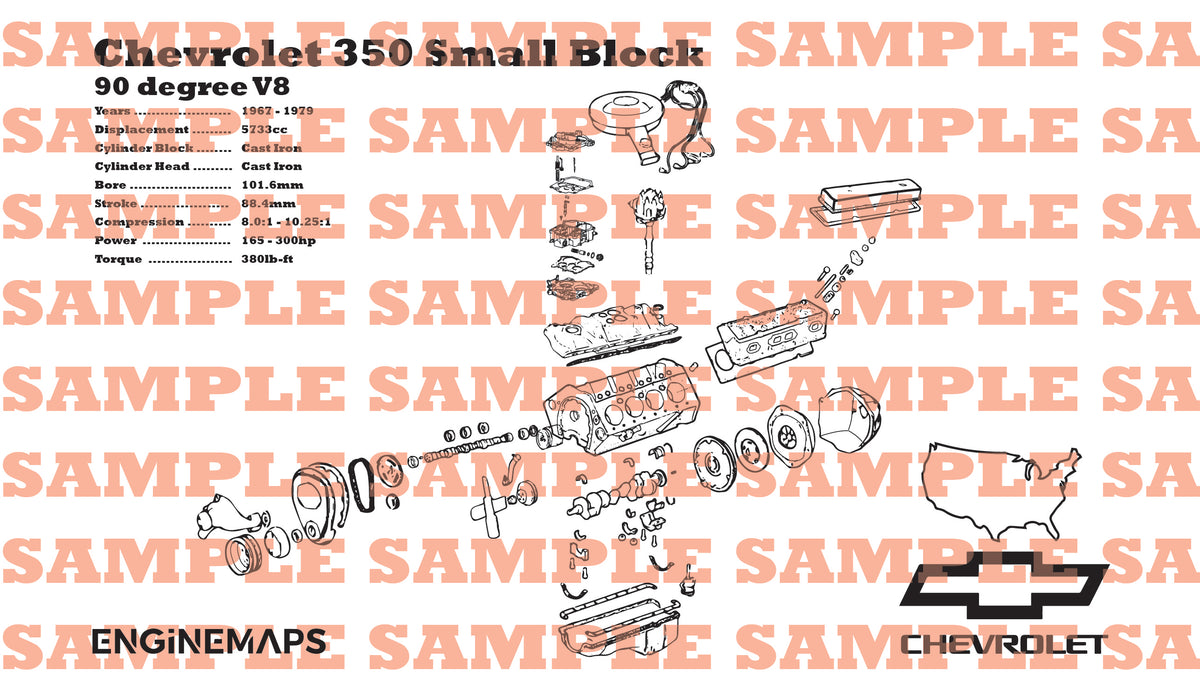 Exploded View Block Chevrolet L48 350 small block 5.7L exploded view banner – EngineMaps