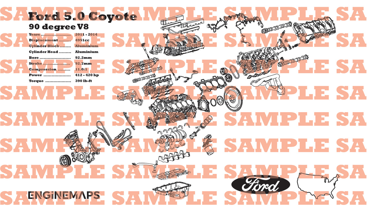 Ford 5.0 Coyote exploded view banner [1st Gen] – EngineMaps
