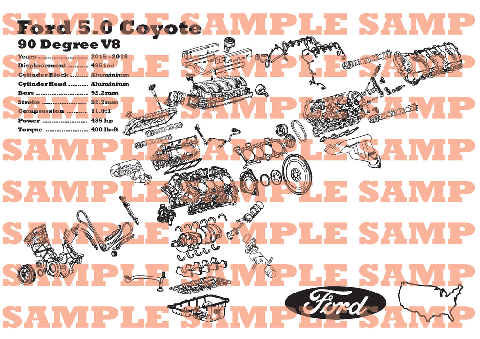 Ford 5.0 Coyote exploded view poster [2nd Gen] – EngineMaps