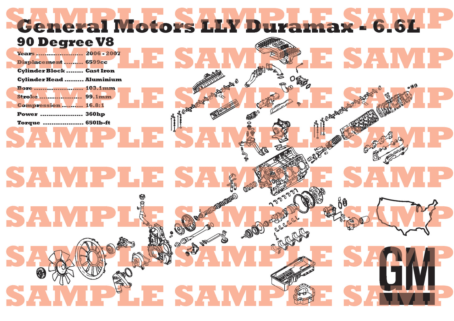 General Motors Duramax LLY 6.6L Exploded View Poster