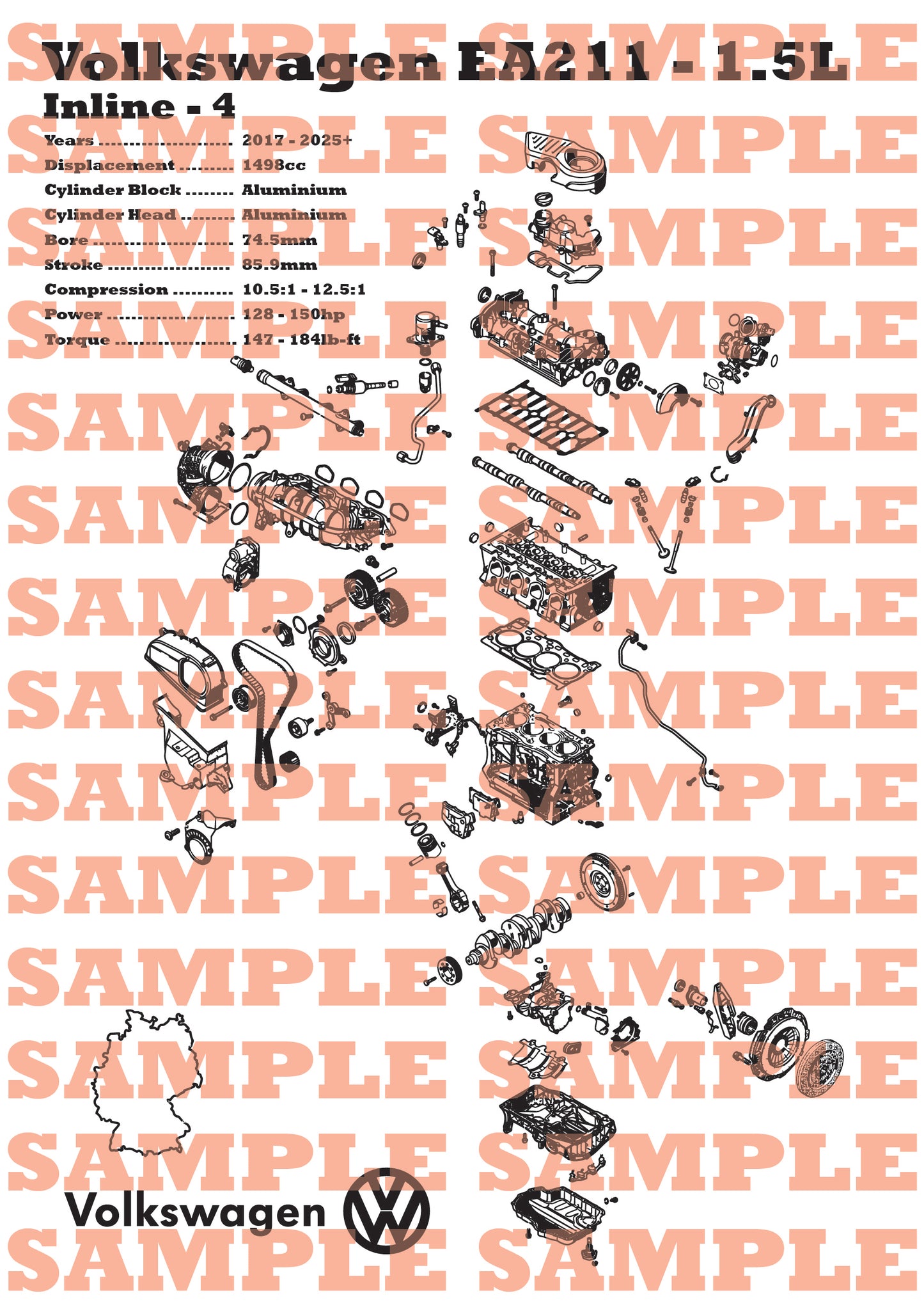 Volkswagen EA211 1.5L exploded view poster