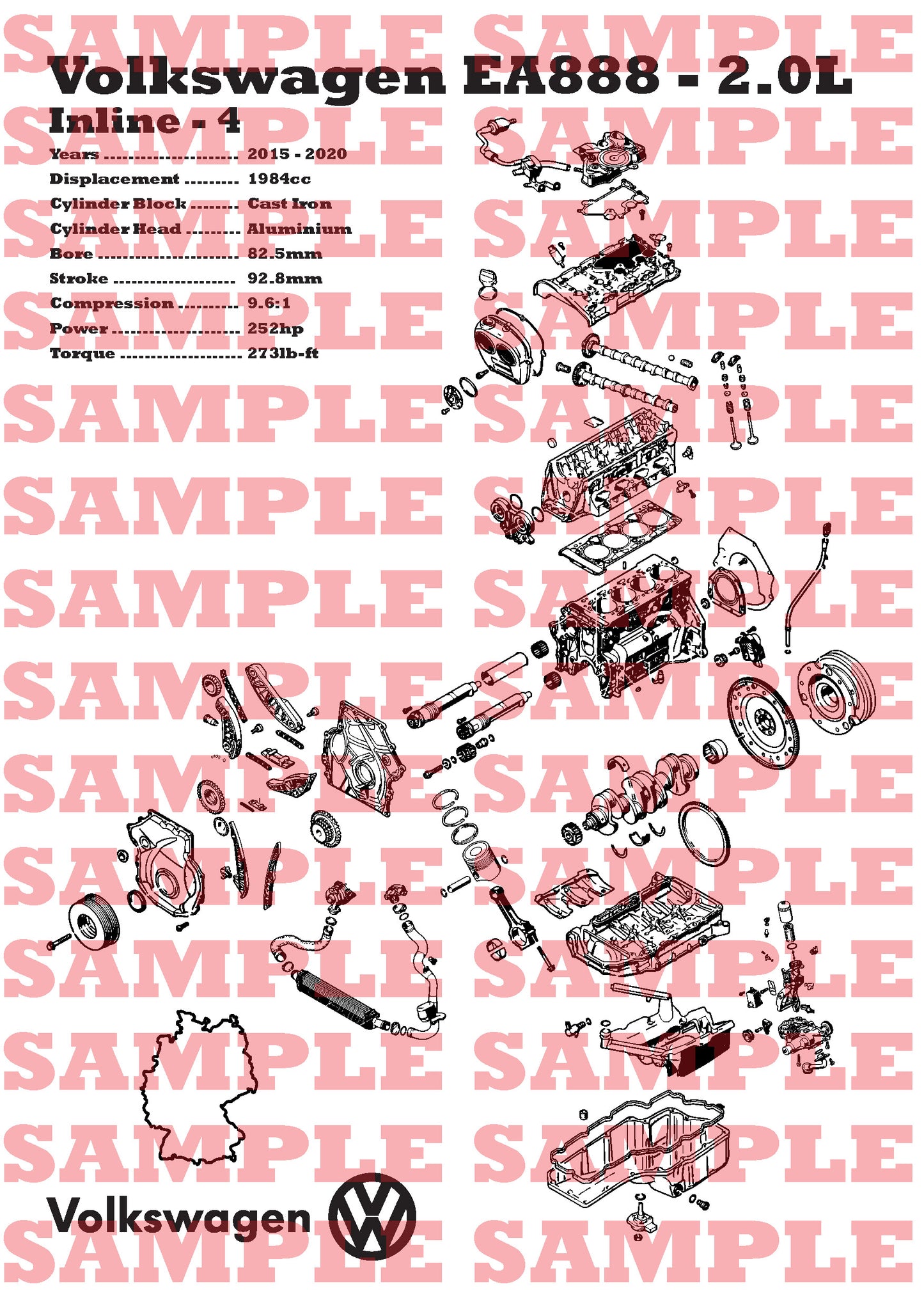 Volkswagen EA888 [3rd gen] 2.0L exploded view poster