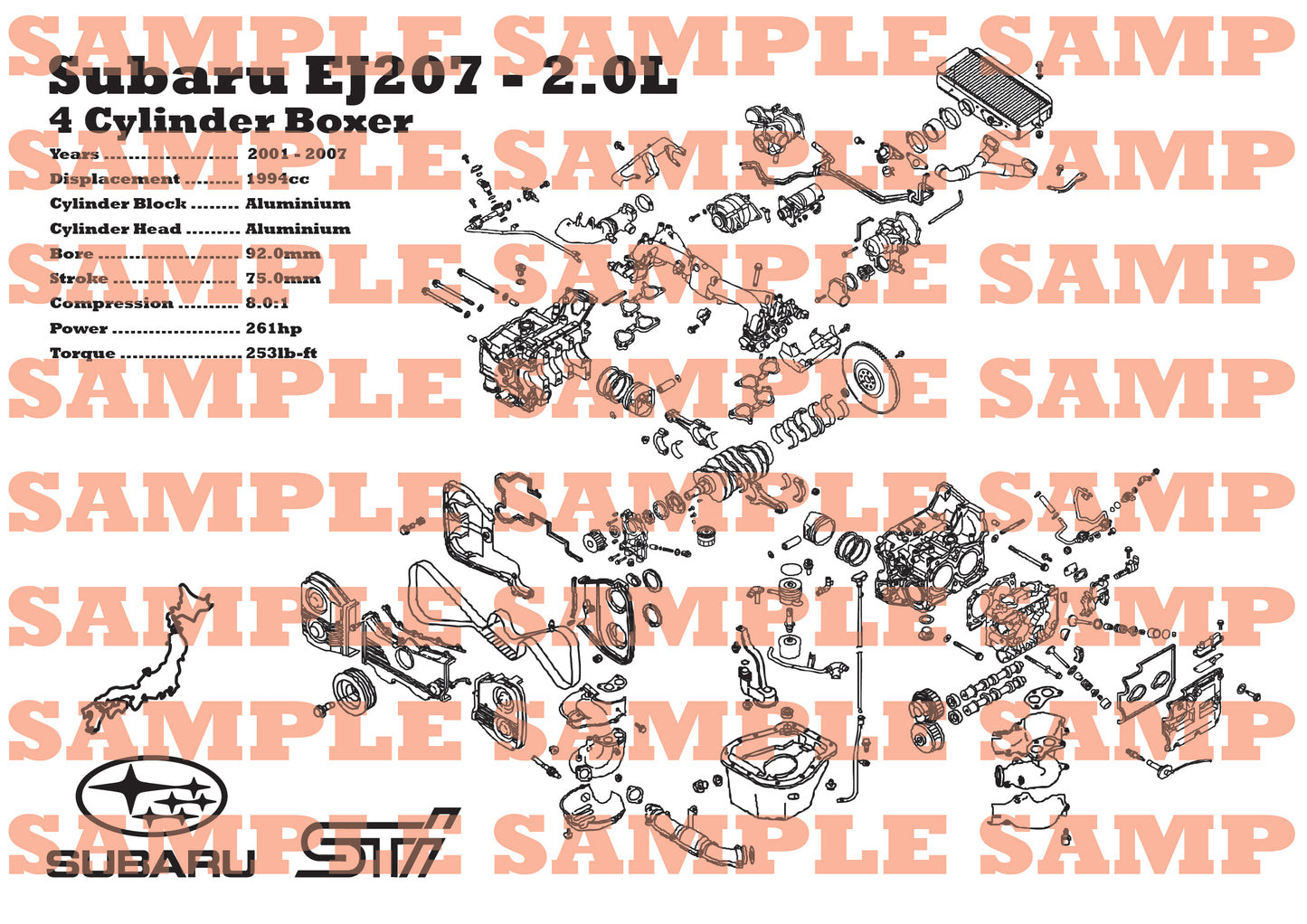 Subaru EJ207 2.0L [VCT] Exploded View Poster