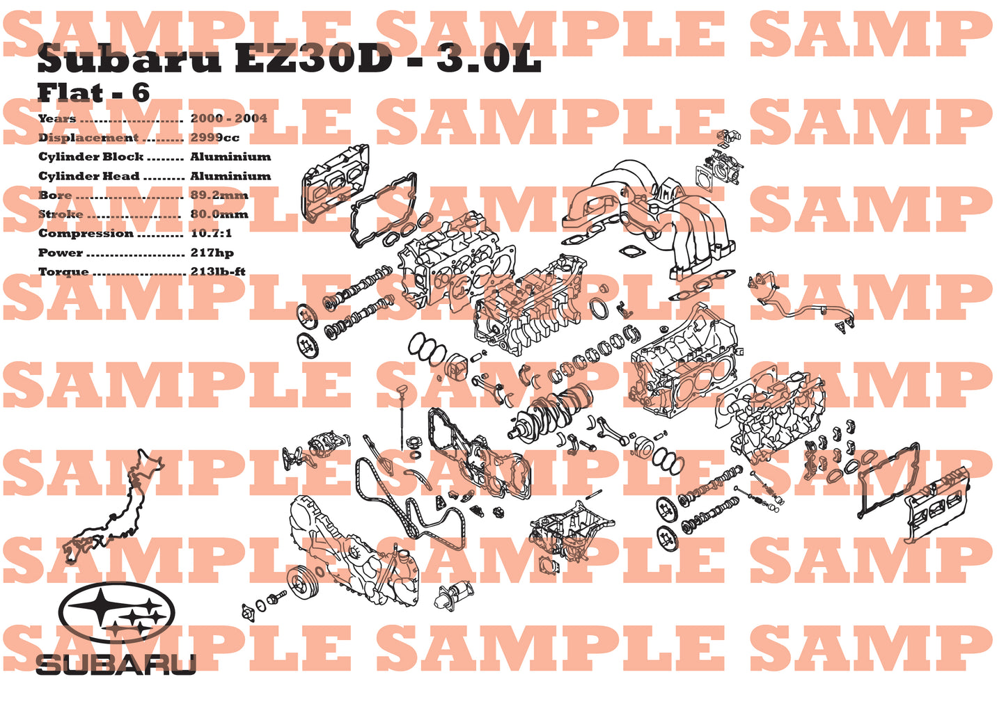 Subaru EZ30D 3.0L Exploded View Poster