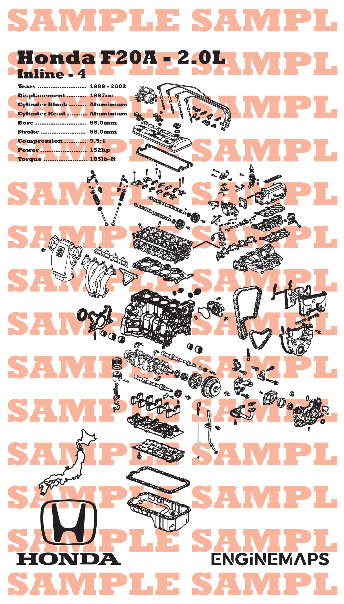 Honda F20A 2.0L Exploded View Banner
