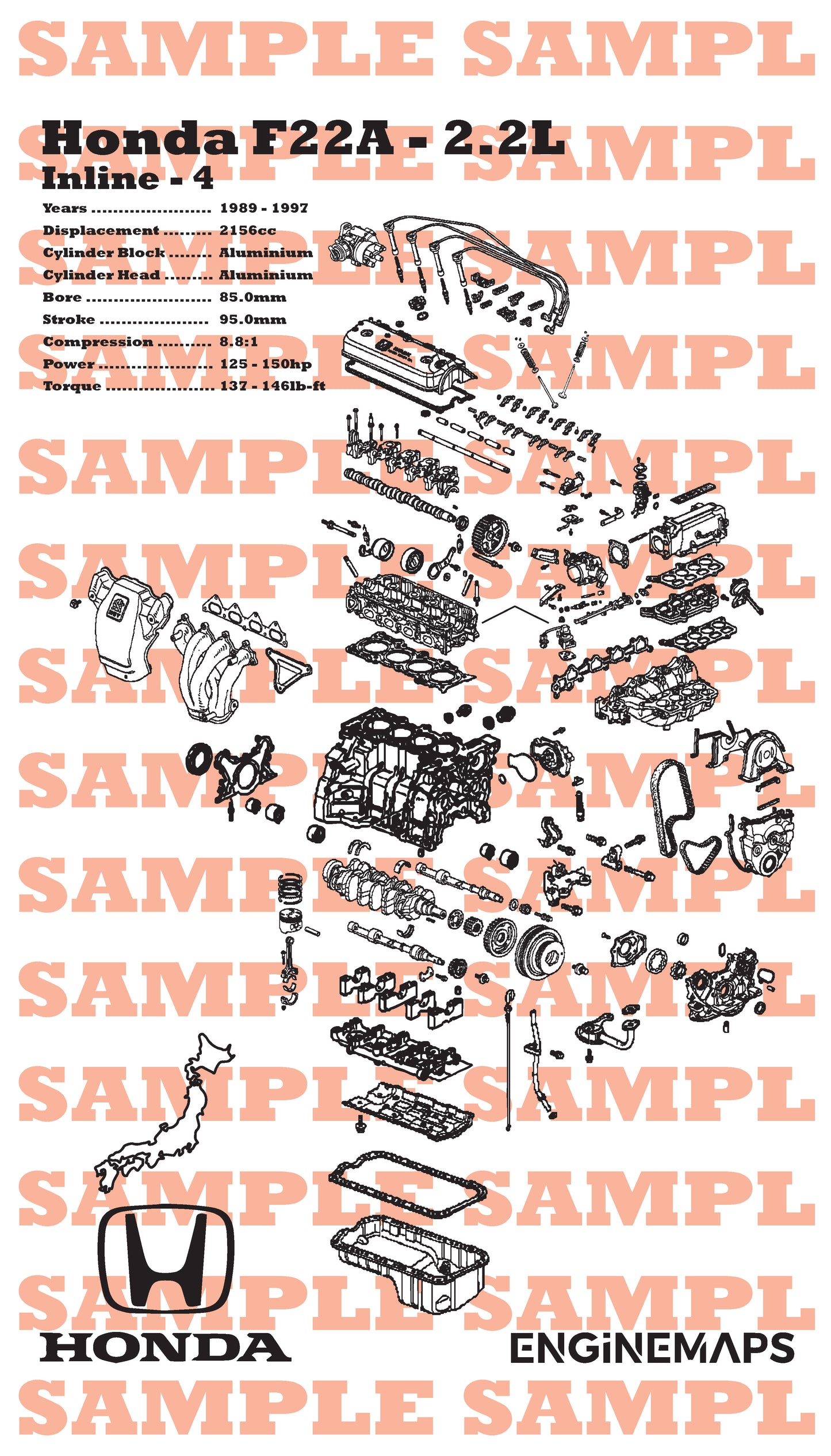 Honda F22A 2.2L Exploded View Banner