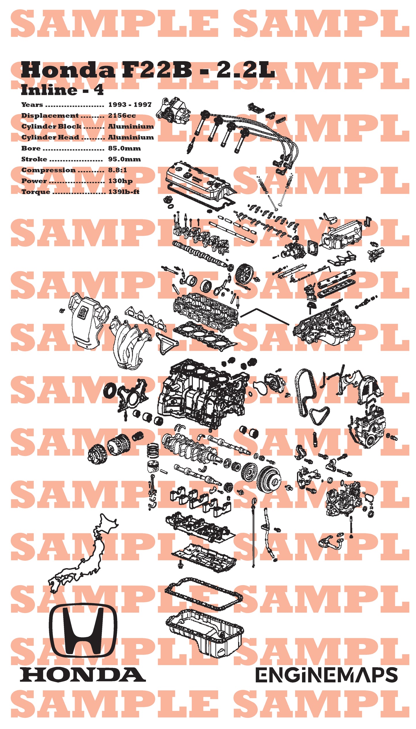 Honda F22B 2.2L Exploded View Banner