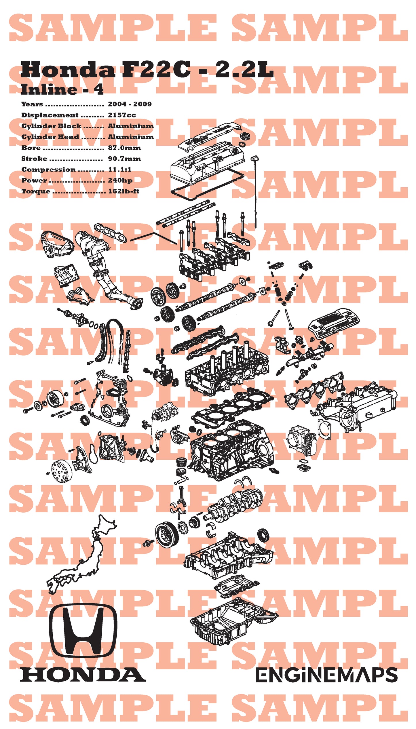 Honda F22C 2.2L Exploded View Banner