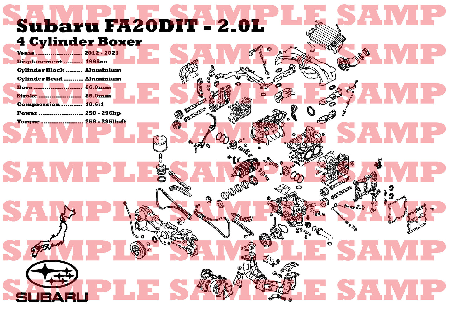 Subaru FA20DIT 2.0L Exploded View Poster